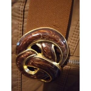Vintage 80's Stretch Cinch Waist Belt Celtic Knot Swirl Buckle
